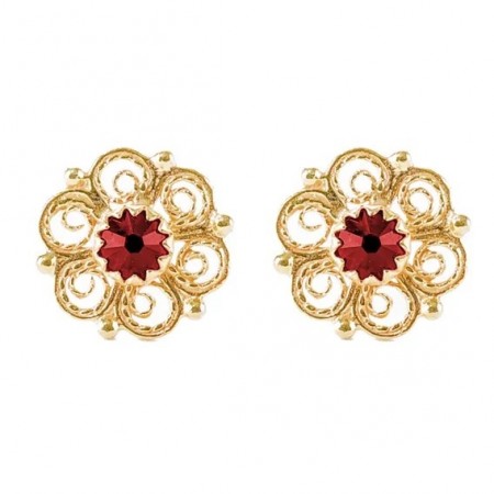 Øyrepynt, forgylt m/raud stein, for hull